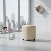 Soft Padded Seat Makeup Chair with Wheels Cream Design Storage Ottoman Stool Sturdy Wood Frame for Dressing Room