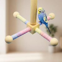 Parrot Toy Bird Stand with Multi-Directional Arms, Wooden Perch Toy and Macaron Set, Screw Mount Entertainment for Small Medium Birds