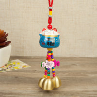 Lucky Cat Ceramic Car Rearview Mirror Charm with Bell
