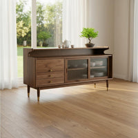 Sturdy Build Black Walnut Sideboard Adjustable Shelves Buffet Cabinet Spacious Top Walnut Storage Cabinet S-Shaped Curve Design for Entryway