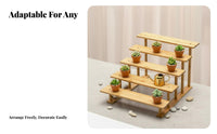 Space-Saving Stepped Wooden Rack Freestanding Multi-Level Display Riser Versatile Plant Stand Rustic Design for Office Workers, Retail Vendors, Balcony, Bay Window, Living Room, Kitchen Counter