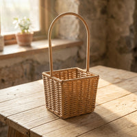 Plant Pots for Indoor Hanging Basket Display, Rectangular Storage Basket with Fixed Arch Handle, Handwoven Wall or Gift Basket