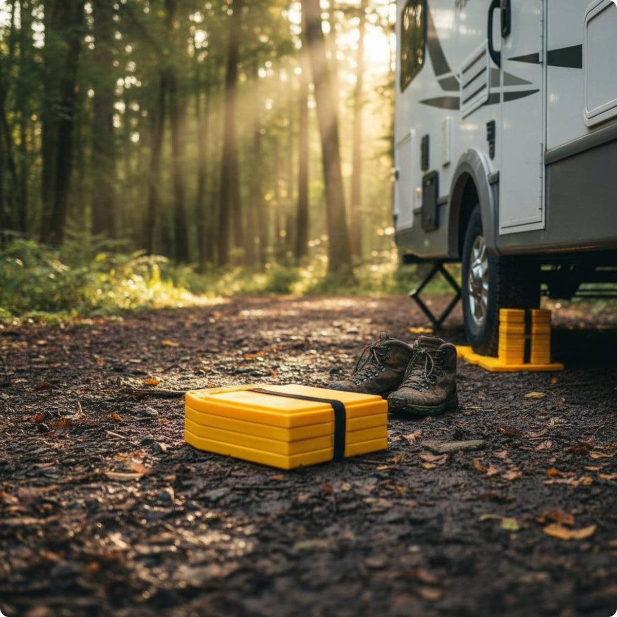 4 Pieces RV Leveling Block Portable Trailer Leveling Block Anti-Slip Stabilizer Pad for Camping, Outdoor, Soft Ground