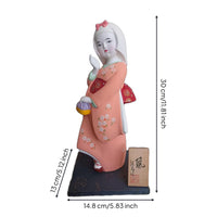 Plaster Geisha Figurine Painted Floral Kimono Doll Woven Texture