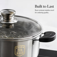 316 Stainless Steel Steamer Pot with Lid, Food Grade Induction Cooker Compatible Soup Pot with Steaming Rack
