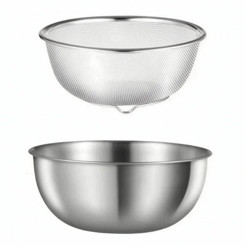 2 Pieces Colander with Mixing Bowl Polished Draining Basket Food-Grade