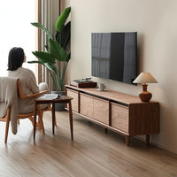 TV Cabinet with Doors Low-Profile TV Stand Wooden Media Console for Living Room