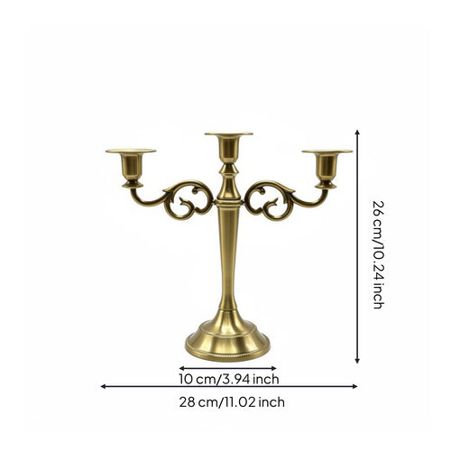 3-Arm Candelabra Elegant Triple Candle Stand Stable Base for Wedding, Hotel