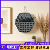六角形室内木质挂篮壁挂装饰插花装田园风置物篮民宿背景墙面挂饰