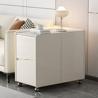 1 Piece Rolling End Table Mobile Bedside Table Solid Wood Cabinet Rock Slab Top with Smart Storage Suitable for Homeowners Seniors Living Room Bedroom