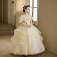 Long Sleeve Princess Dress Puffy Skirt Flower Girl Formal Dress for Wedding