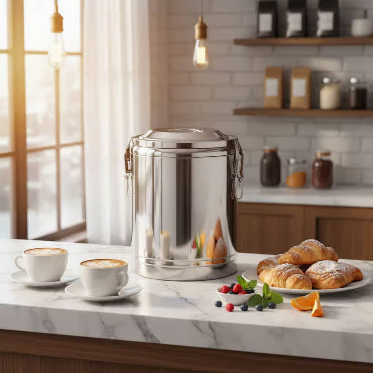 Stainless Steel Insulated Barrel Double Wall Insulation Thermal Thermal Storage Bin Construction Large Capacity Food Warmer for Caterers, Restaurants