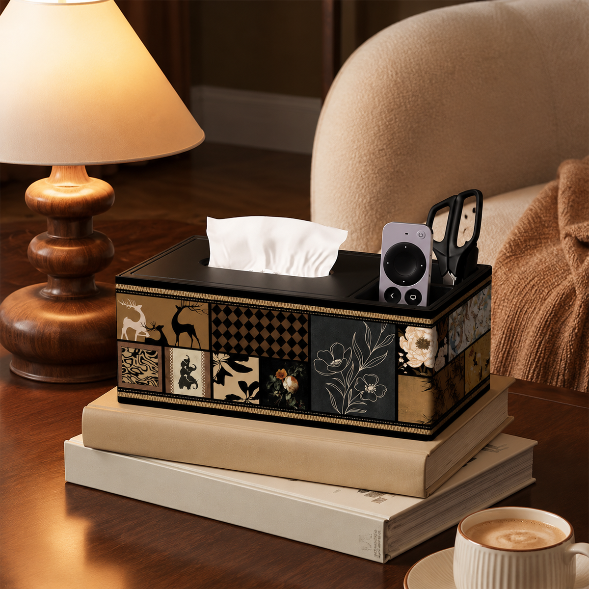 Wooden Tissue Box Holder, New Chinese Countertop Tissue Box Cover with Storage, 24x13x9.5cm for Living Room, Hotel, Office