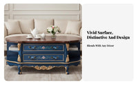 Large Capacity Storage Oval coffee Table with Drawers dual-level Design Oval feature Table with Drawer and Shelf Vintage & design Household Furniture Carved Legs for Families, homeowners, Adults, Living Room, Lounge, Reception Area
