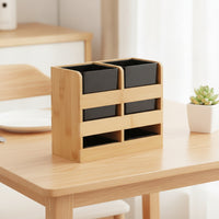 Bamboo Utensil Organizer Multi-Compartment Countertop Cutlery Holder Wooden Chopstick Holder with Compartments for Kitchen Counter, Dining Table