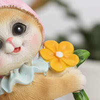 Flower Pot Feline Ornament Hand-Painted Resin Feline Pot Ornament for Outdoor