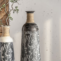 Vintage Iron Floor Vase with Floral Design for Living Room Decor
