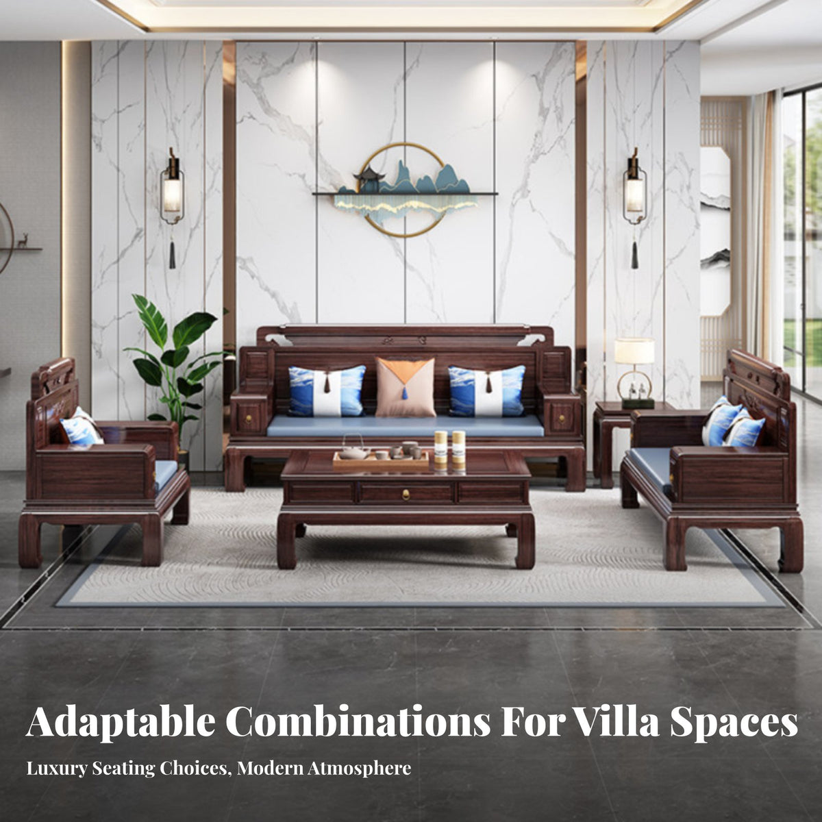 6 Pieces Ornate Wooden Parlor Set Classical Design Lounge Suite Solid Wood Construction Household Furniture for Collectors, Luxury Buyers, Living Room