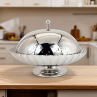 Large Stainless Steel Fruit Bowl and Snack Tray in Modern Minimalist Style