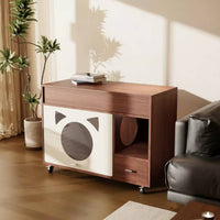 Cat Washroom Cabinet Walnut Finish Cat Furniture Litter Cabinet Caster Wheels