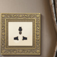 Ornate Universal Socket with Floral Border Gold-Toned Retro Wall Outlet Embossed Hardware Zinc Alloy for Interior Designers, Homeowners, Home Renovation, Villas, Hotels