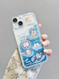 适用iPhone15promax手机壳苹果14夏日小清新泳池猫咪狗狗13卡通创意12可爱新款女11流沙保护套14pro早春13pro