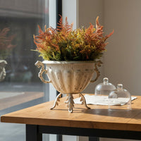 French Style Trophy Vase Ornate Handles Trophy Vase Rustic Distressed Metal Planter for Tabletop