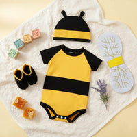 4 Pieces Initial Birthday Gift Newborn Bee Outfit with Wings Short Sleeve Bumblebee Baby Costume Photo Prop Infant Bee Romper Set for Newborns, Infants, Halloween