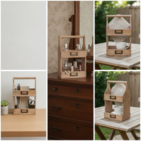 Rustic Two-Tier Storage Box Lightweight Organizer Case with Handle Farmhouse Storage Box with Handle Long-Lasting for Vanity