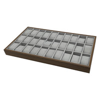 Black Walnut Wood 30-Slot Watch Display Tray for Glasses and Jewelry