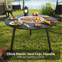 Foldable Round Grill Table Easy to Transport Foldable Cook Station for Families