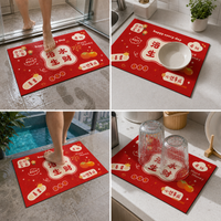 Diatomaceous Earth Bath Mat, Non-Slip Absorbent Floor Mat for Bathroom & Toilet Entrance, Festive Red