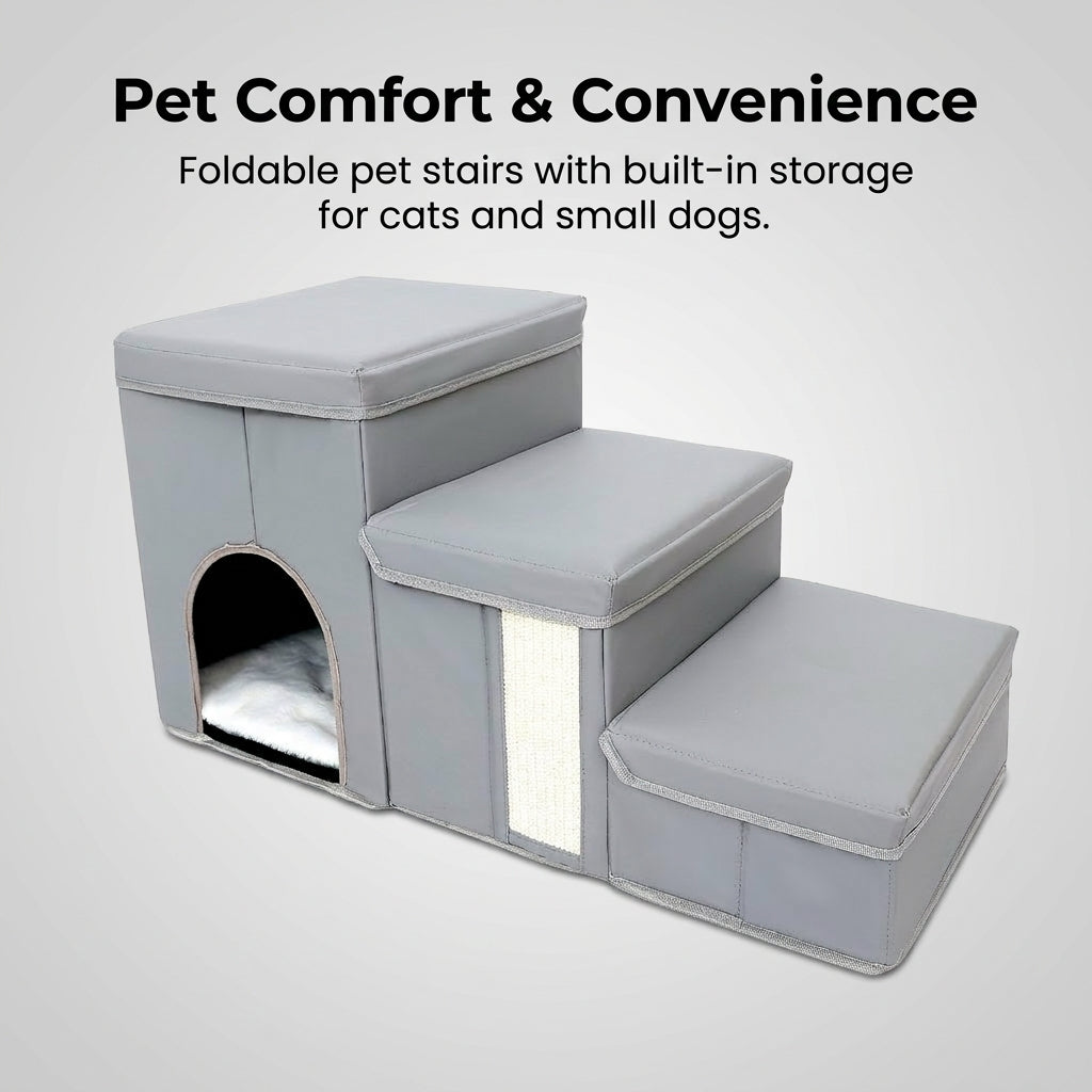 Dog Steps for Small with Soft Textile Construction, Foldable Pet Stairs for High Bed and Sofa, Portable Home Furniture Ladder