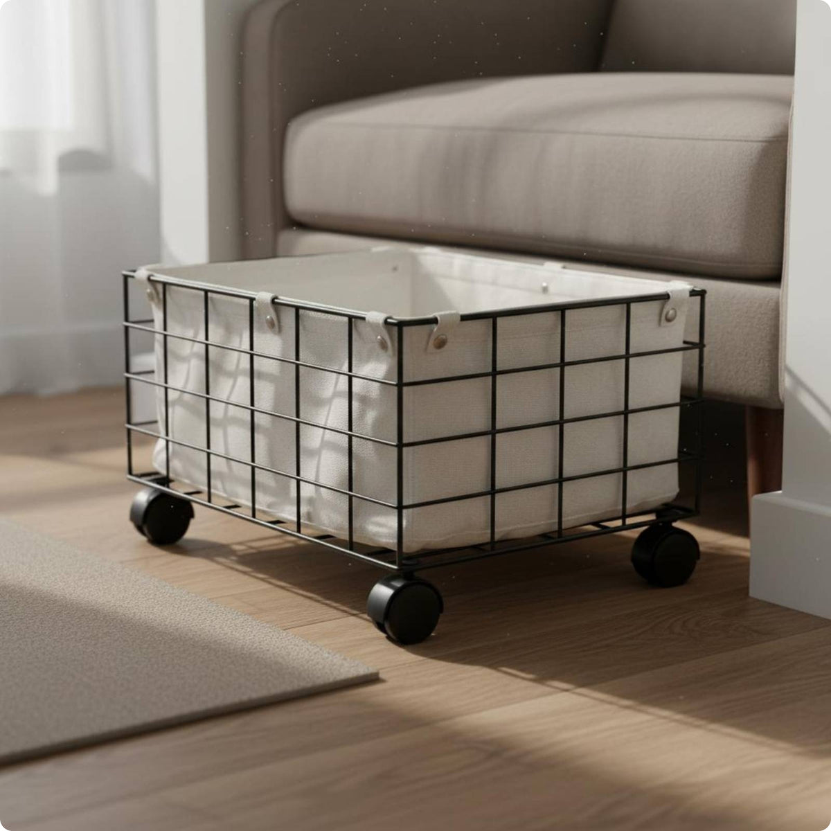 Rectangular Wire Basket Swivel Casters Metal Wire Storage Basket Removable Liner Household Organizer for Organizing Toys, Miscellaneous Goods