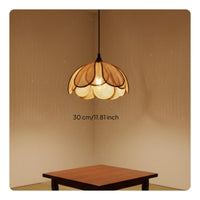 Handwoven Rattan Flower Hanging Light Japanese Design Woven Petal Ceiling Lamp Bohemian Wicker Light Fixture for Bedroom, Cafe