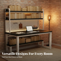 Computer Desk Pegboard Study Table Solid Wood Shelves Multi-level Storage Space Saving Design Built-in Unit Customizable Pegboard Suitable for Students Tech Lovers Bedroom Dorm Room