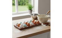 Egg Tray with 15 Cups Rectangular Wooden Egg Space-Saving Tray for Refrigerator, Countertop