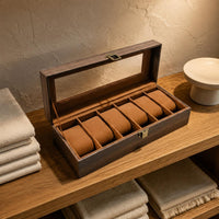 6-Slot Watch Box PU Leather 6 Slot Watch Box Velvet Lined for Home