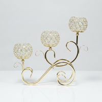 Candle Holder with Crystal Shades Gold-Tone 3-Lite Candelabra Ornate for Brides