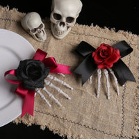 Halloween Skeleton Hand Hair Clip with Rose and Bow