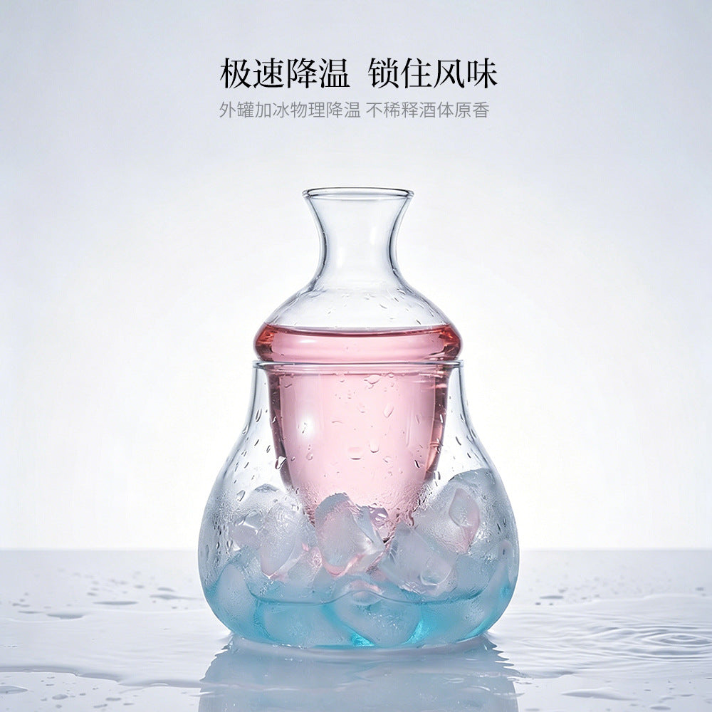 Japanese Style Glass Ice Wine Pot with Decanter, 501-600ml