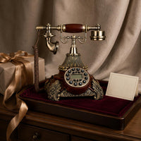 Vintage Phone Gold-Tone Accents Corded Rotary Telephone Antique Telephone Embossed Floral Base Home Communication Device