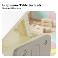 Multi-Functional Kids Adjustable Desk and Chair Set Ergonomic Design Building Block Play Table Easy to Clean Toddler Building Block Table Material for Toddlers, Preschoolers, Kindergarten, Playroom