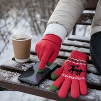 Winter Knitted Deer Pattern Touchscreen Gloves for Men and Women, Double-Layer Plush Lined Warm Cycling Gloves