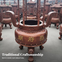 Large Outdoor Temple Censer Ornate Traditional Design Six Dragon Pillar Ceremonial Smoke Burner Weather Resistant Round Cast Iron Ceremonial Smoke Urn