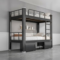 Metal Bunk Bed with Storage Heavy Duty Bunk Bed with Cabinets Space Saving Furniture for Students, Dormitory, Employee Housing, Compact Bedroom