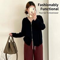 Knitted Cardigan for Women with Double Zipper Closure and Hooded Design, Ribbed Knit for Autumn and Fall Season, Comfortable Fit
