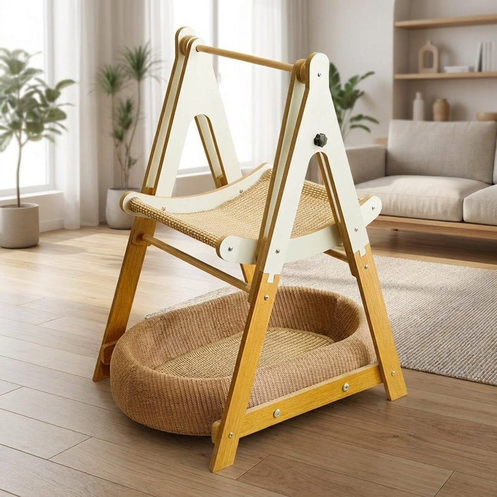 Double Layer Rocking Bed [Cat Bunk Bed], Lullaby Rocking Feature, Freestanding Cat Hammock and Swing, Padded Material for Sleeping and Playing