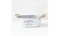 Farmhouse Metal Planter with Rope Handles Rustic Planter with Rope Handles Whitewashed Metal Flower Pot Distressed for Entry Table, Desk, Windowsill, Shelf