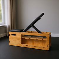 Wooden Exercise Bench Black Metal Adjustable Bench Full Body Training Fitness Equipment